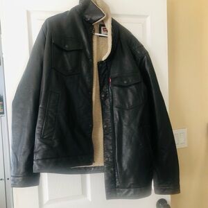 Levi's Black Leather Shirt Jacket for Men